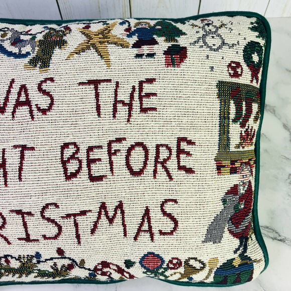 Vintage Christmas Tapestry Throw Pillow Set Pair 2 'Twas The Night Before 12" - Picture 4 of 8